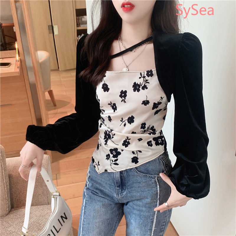 Áo kiểu dài tay in họa tiết thời trang mùa xuân dành cho nữ