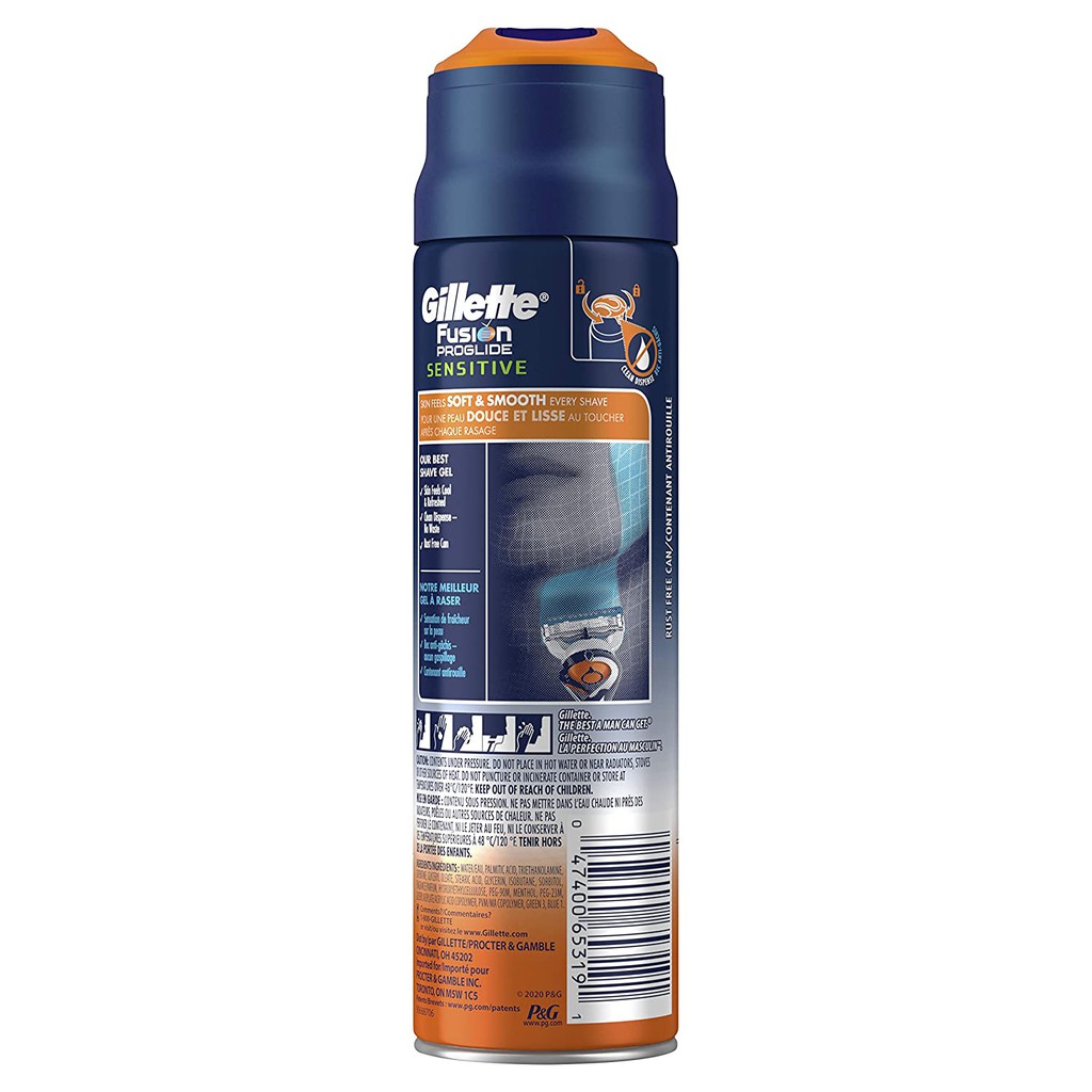 Gel cạo râu cho da nhạy cảm Gillette Fusion ProGlide Sensitive 2 in 1 Shave Gel &amp; Skin Care 170g (Mỹ)