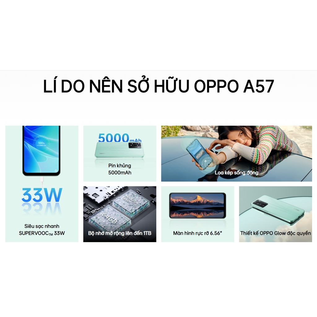 Điện thoại OPPO A57 4GB/128GB Chính Hãng - Màn hình 6.56&quot; 90Hz, Sạc siêu nhanh SuperVOOC 33W
