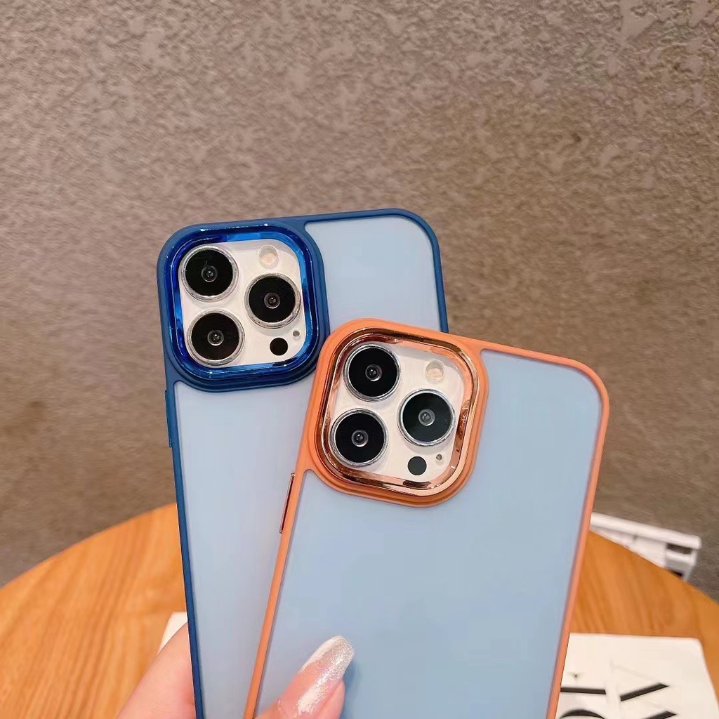 Ốp Điện Thoại Mạ Điện Chống Sốc Có Nút Kim Loại Cho iPhone 7 / 8 PLUS XS XR XSMAX 11 12 13 promax