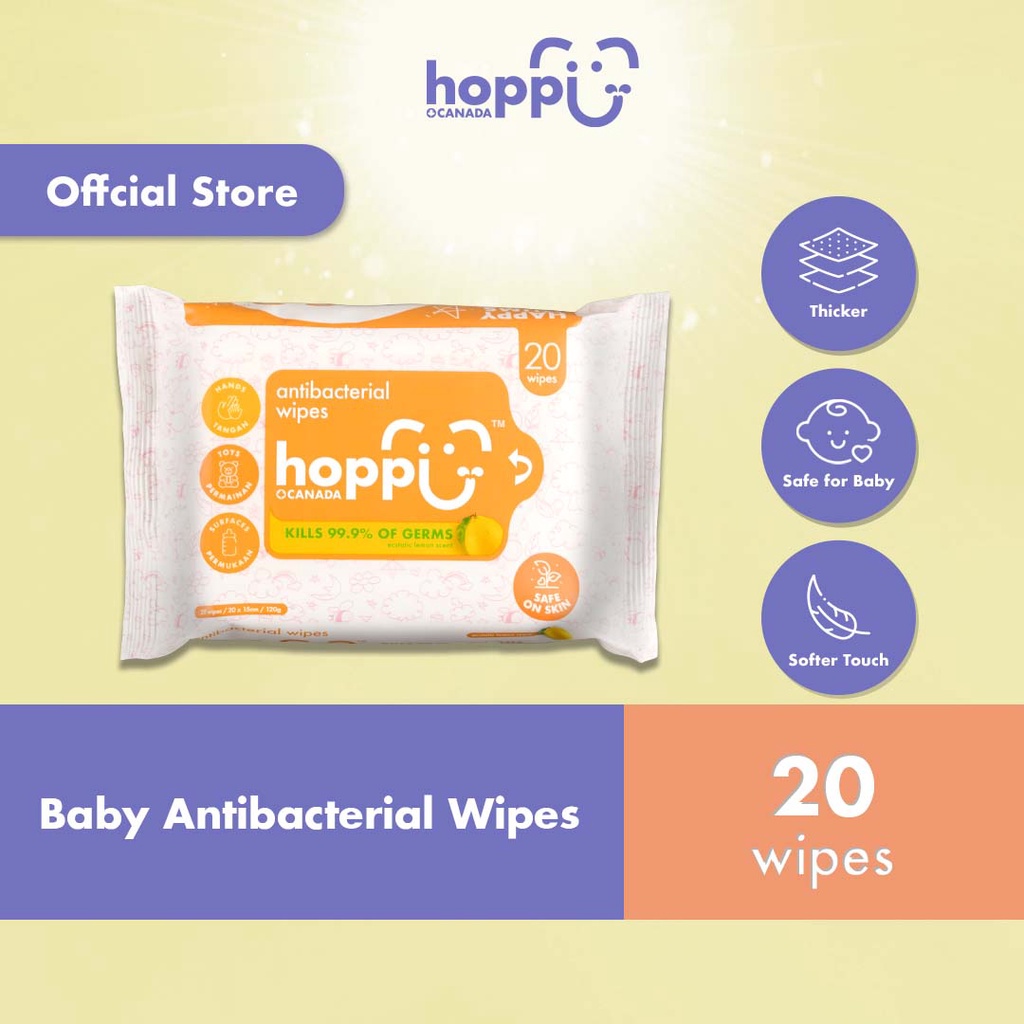 Gói 20 tờ khăn lau GuoGuang Hoppi kháng khuẩn cao cấp cho em bé