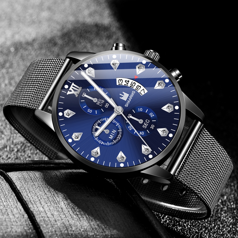 Đồng hồ nam chính hãng SHAARMS dây thép cao cấp Nhật Bản kim loại phát sáng | BigBuy360 - bigbuy360.vn