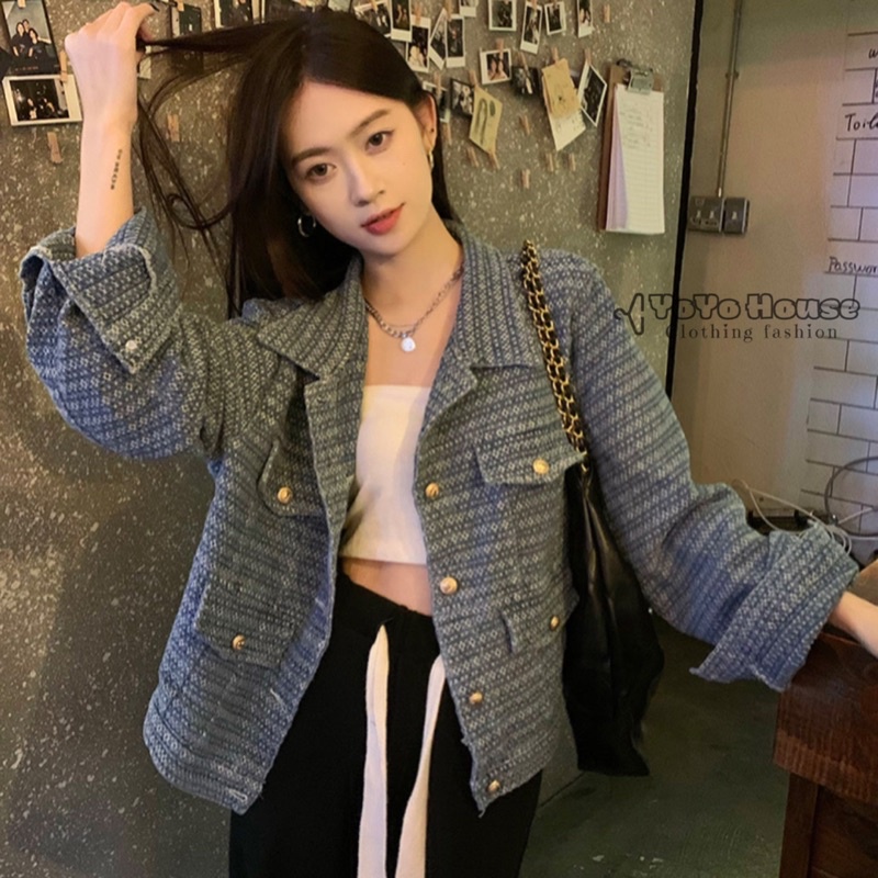 Áo khoác denim mỏng dáng ngắn cài khuy thời trang thu đông 2022