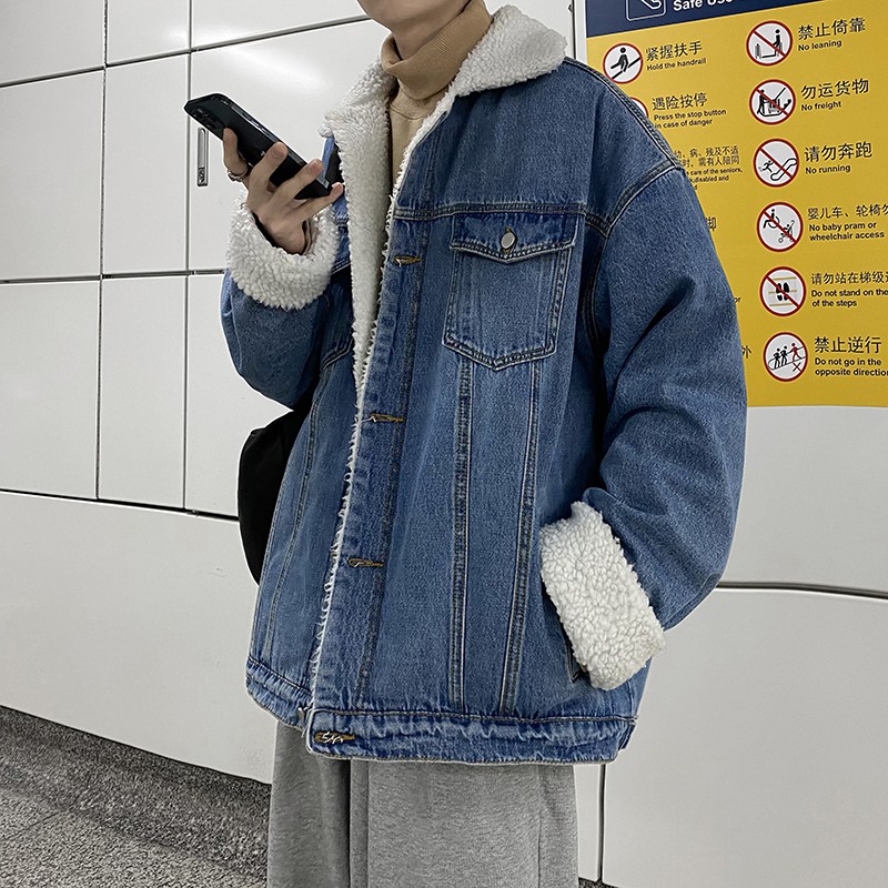 Áo khóa jeans nam ulzzang 2 lớp lông cừu hàng cao cấp siêu ấm