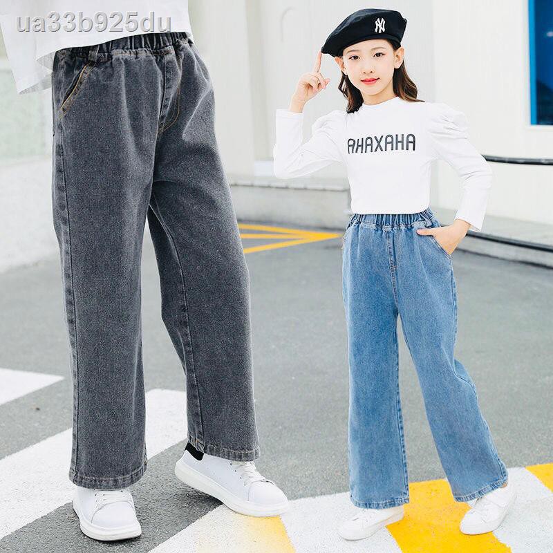 váy trẻ emquần áo trẻ em♛☌♛Quần jean nữ 2021 ống rộng denim mới Mẫu mùa xuân và thu phù hợp với xu hướng thời tran