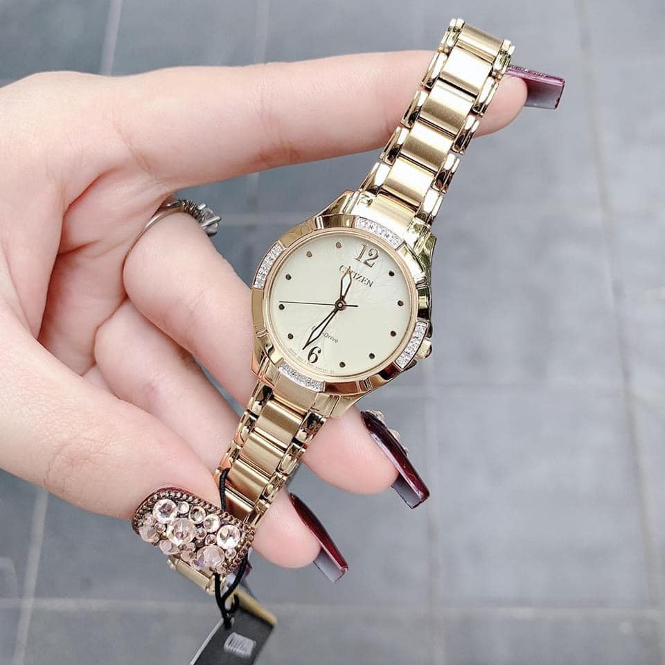 Đồng hồ thời trang nữ Citizen EM0452-58P Eco-drive - Kính khoáng - chống nước 3ATM - size 30mm chính hãng