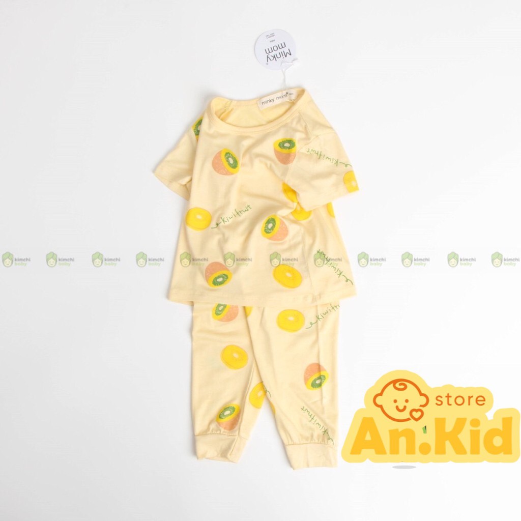 Đồ Bộ Bé Trai, Bé Gái Minky Mom Vải Thun Lạnh Họa Tiết Trái Cây Hoa Quả In Chìm, Bộ Dài Tay Thu Đông Cho Bé AN.KID