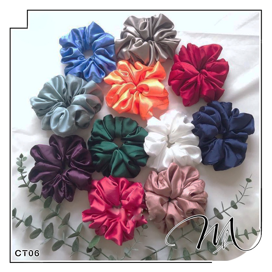 Cột tóc scrunchies vải lụa satin bóng cao cấp size lớn 16cm phong cách Hàn Quốc - Măng's House CT06