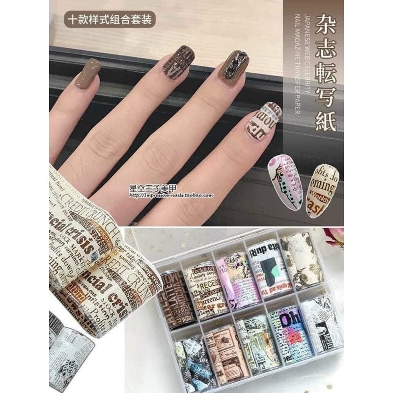 Hộp Foil báo 10 mẫu - foil trang trí móng nail
