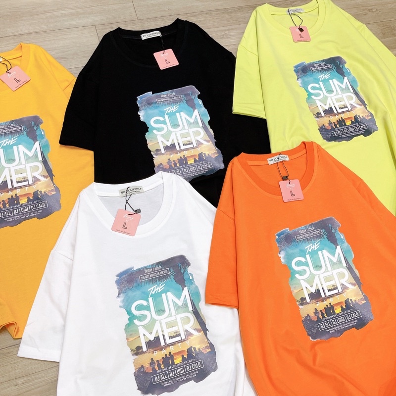 Áo Thun Tay Ngắn UNISEX in Decal SUMMER - Hình chụp thật (Đủ size M-L-XL) - Số đo ở cuối