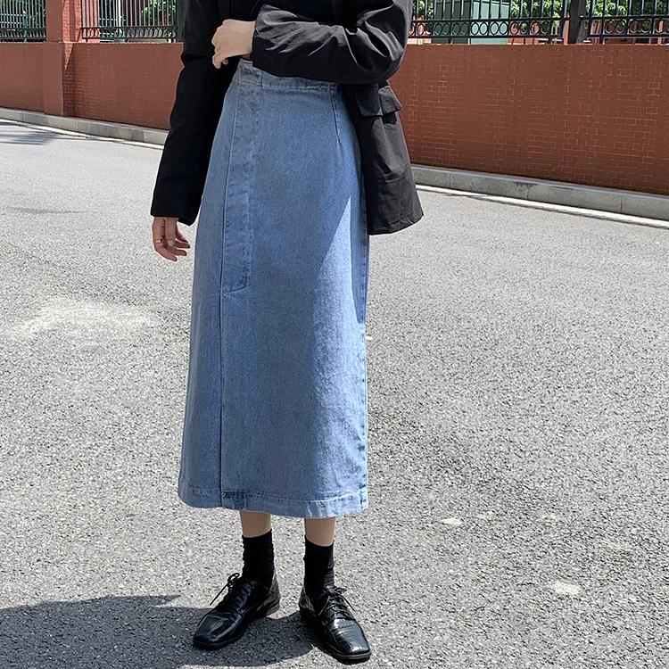 Chân váy jean dài cạp cao xẻ tà thời trang 36975