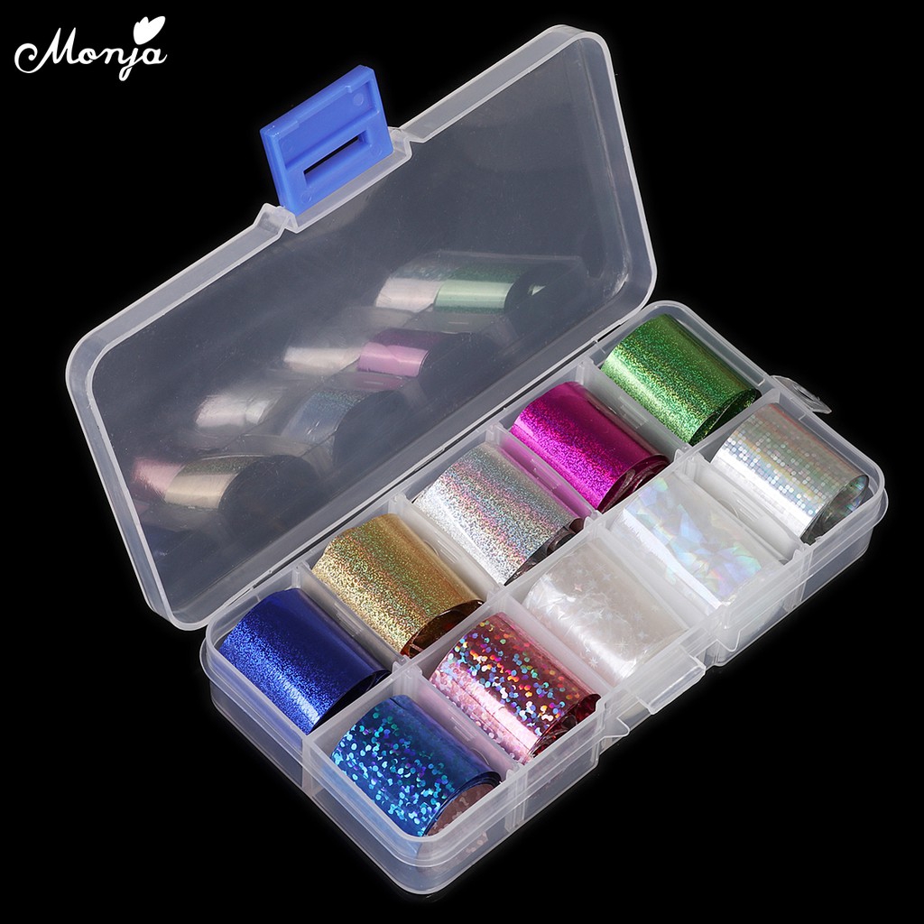 Hộp 10 cuộn nhãn dán họa tiết 3D trang trí móng tiện lợi Monja