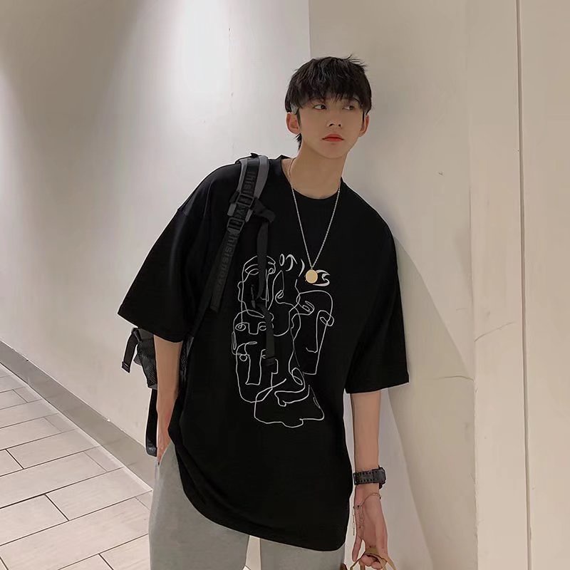 Áo Thun Unisex Dáng Rộng Tay Nửa In Họa Tiết Sáng Tạo Phong Cách Hàn Quốc Thời Trang Mùa Hè Mới 2022