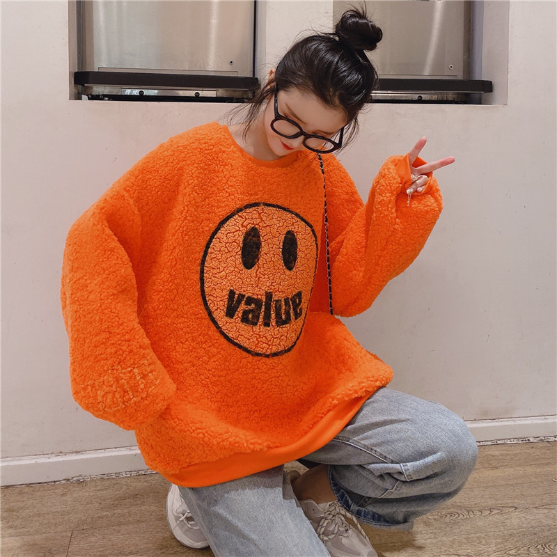 Áo Sweater Nhung Nữ Tay Dài Dáng Rộng Phong Cách Hàn Quốc