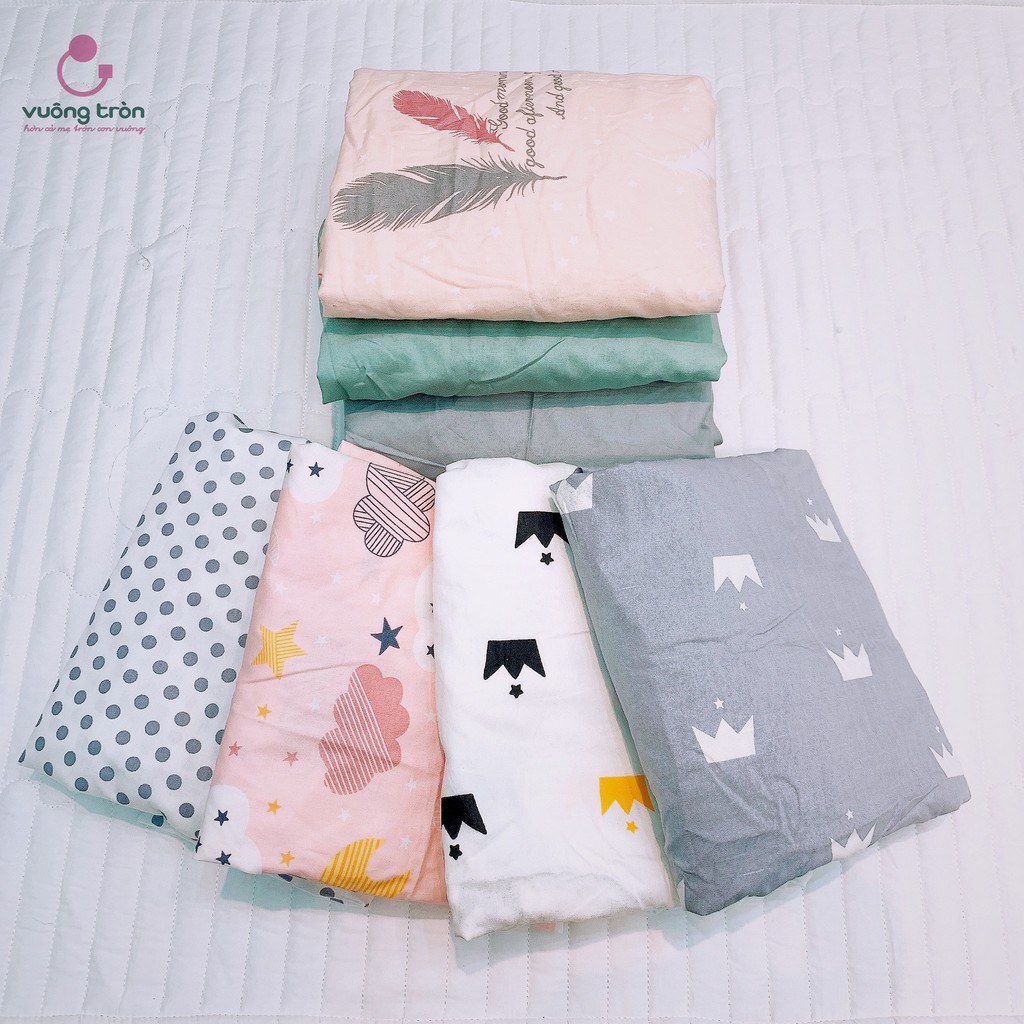 Ga chun bọc đệm cũi cho bé Vuông Tròn chất liệu cotton Hàn đẹp an toàn cho bé