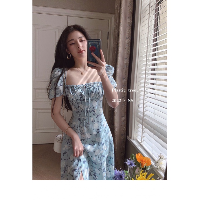 Đầm Dài Tay Phồng Cổ Vuông In Họa Tiết Hoa Phong Cách Phương Tây Thời Trang Mùa Hè Hàng Mới Dành Cho Nữ 2022