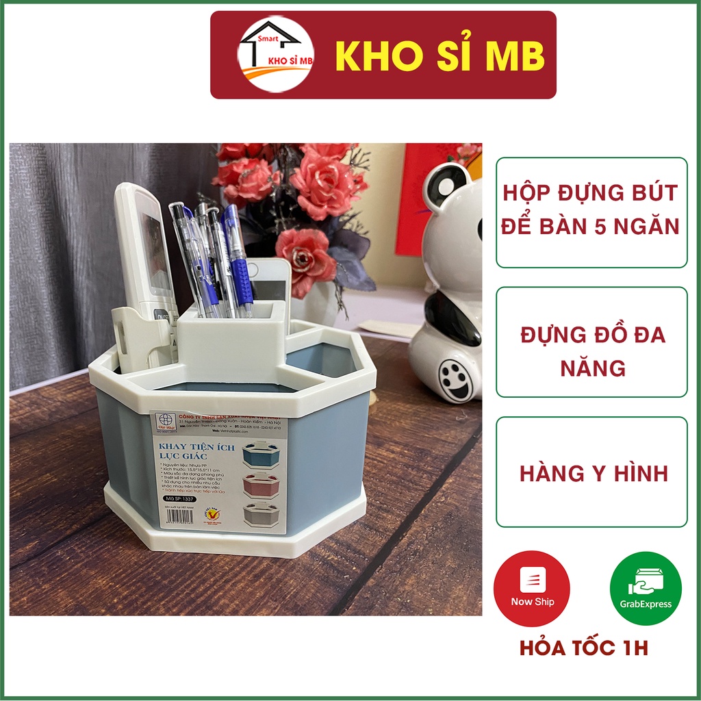 hộp đựng bút để bàn 5 ngăn, kệ để đồ đa năng hình lục giác kho sỉ mb