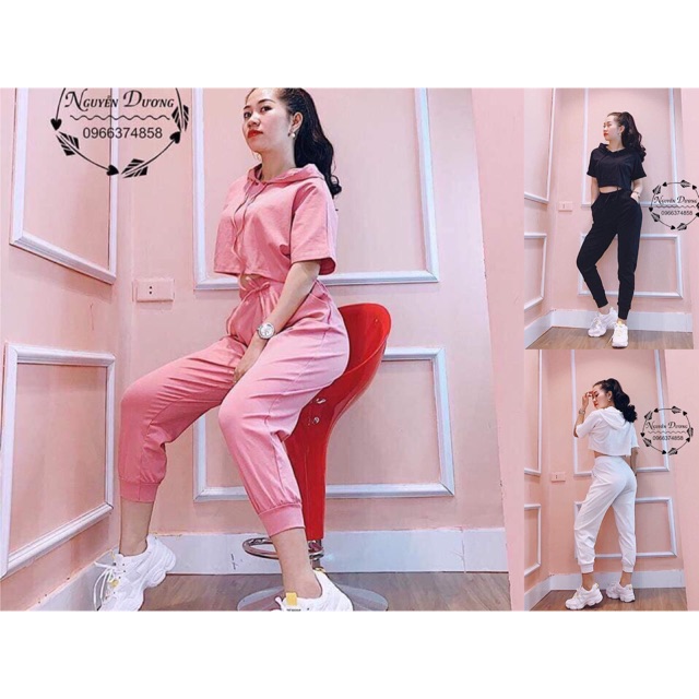 Set Bộ Thể Thao Áo Hôdie có Mũ Quần Bo