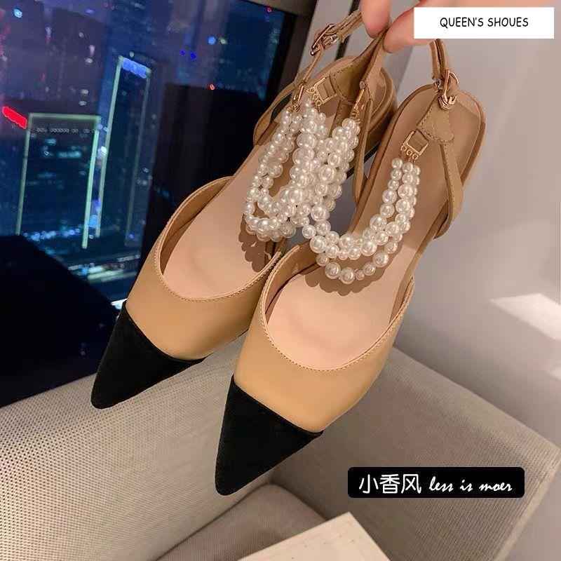 Giày Sandal Bít Mũi Đế Phẳng Đính Ngọc Trai Phong Cách Mới Mùa Hè Cho Nữ