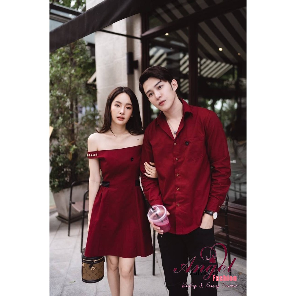 [Freeship] Set đồ đôi áo sơ mi nam đầm nữ couple, cao cấp thời trang hàn quốc Noble  AG21 (kèm ảnh thật)