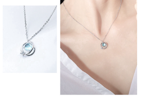 【cr】Dây chuyền mặt đá sapphire xanh dương sang trọng