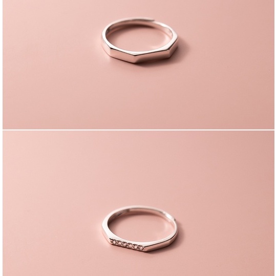 Nhẫn đôi nhẫn cặp nam/nữ bạc s925 basic mặt vát hình chữ nhật có nhẫn nữ đính đá NĐ37