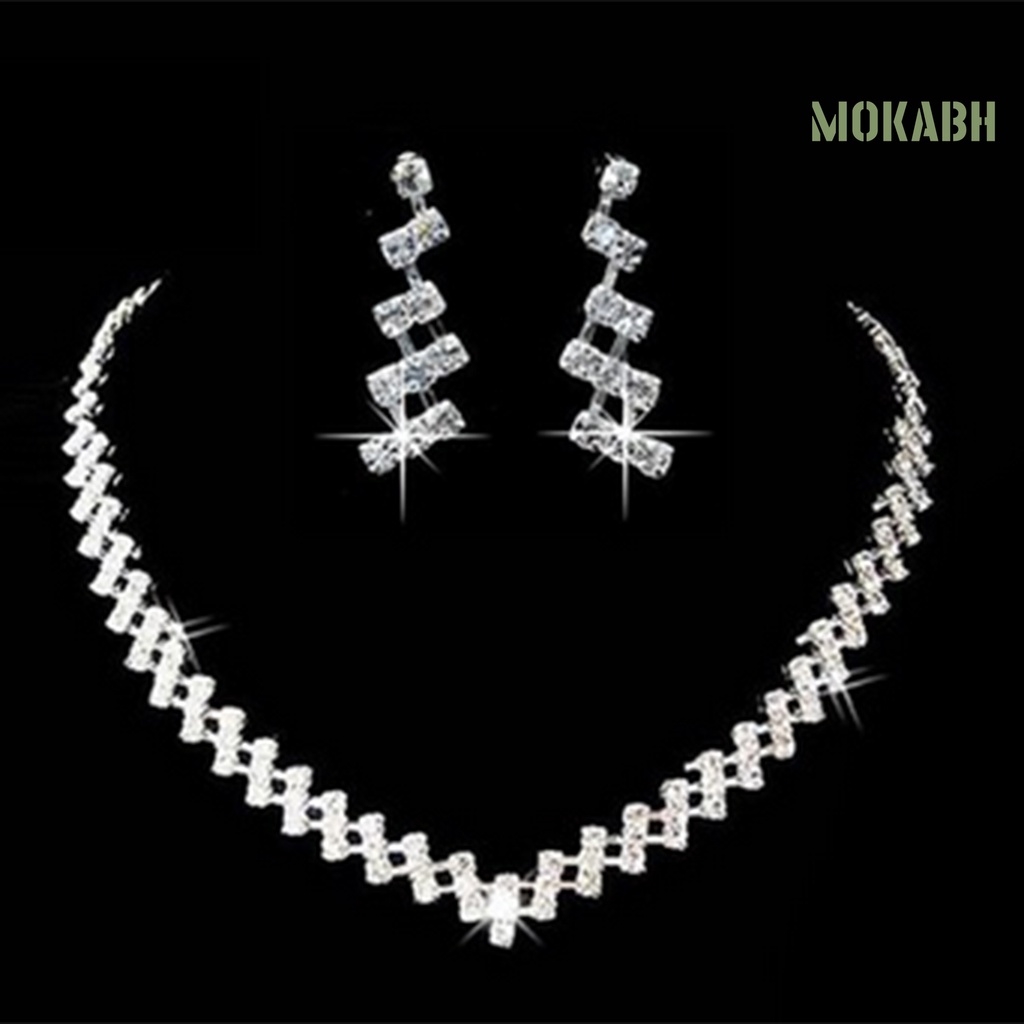 Bộ Vòng cổ + Bông Tai Đính Kim Cương Giả Lấp Lánh Sang Trọng Cho Nữ