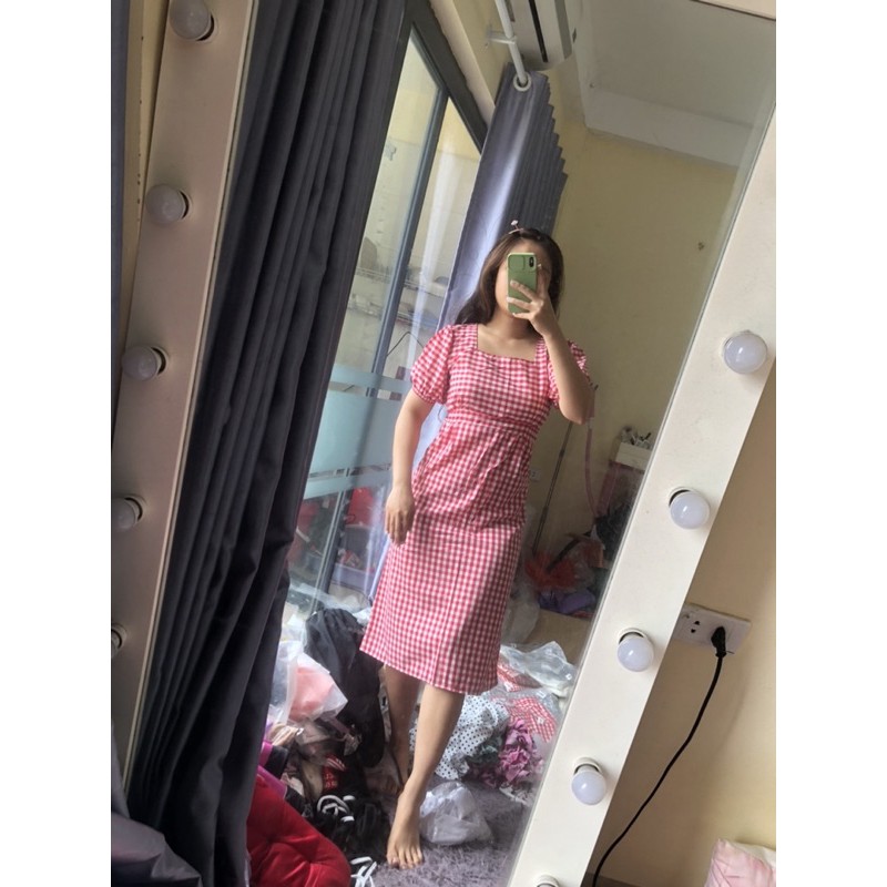 VÁY KẺ CARO TAY PHỒNG