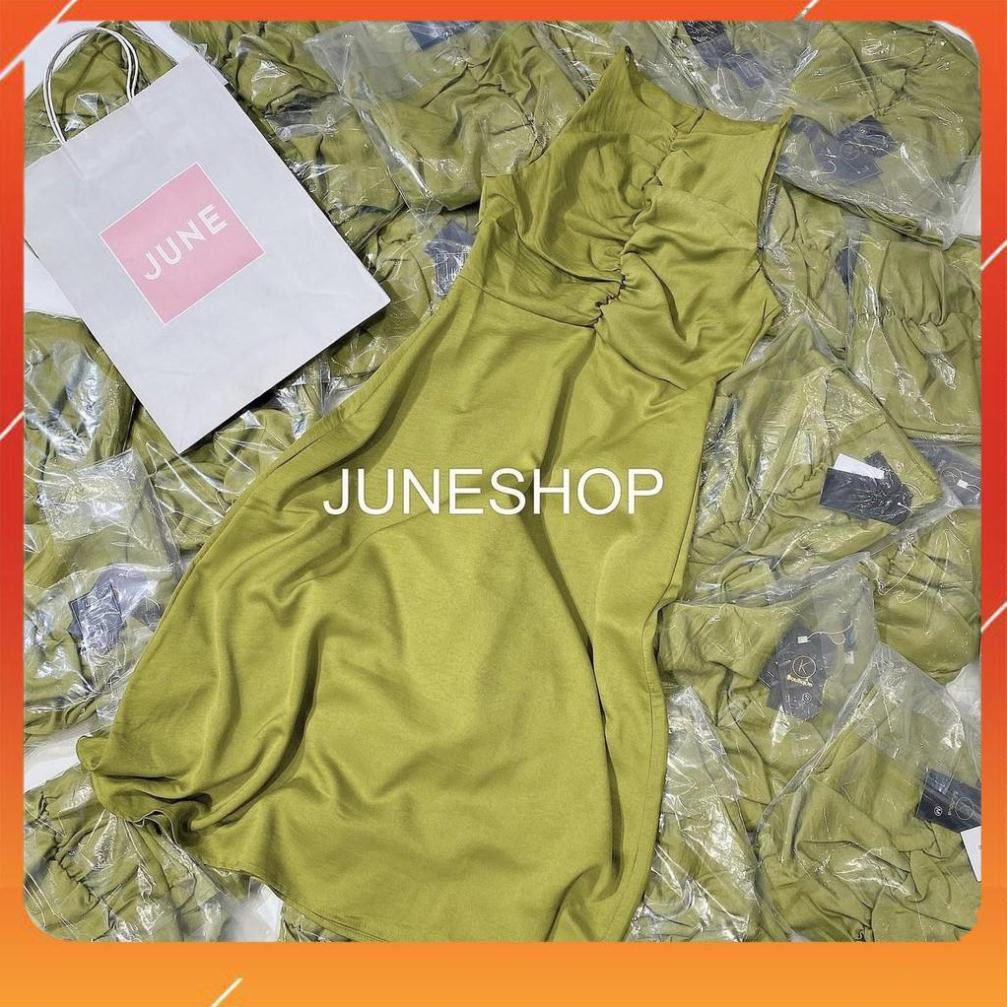 Váy Thiết Kế, Đầm Thiết Kế Cổ Yếm Xanh Chuối Chất Lụa Tằm Dúm Ngực Siêu Sang | BigBuy360 - bigbuy360.vn