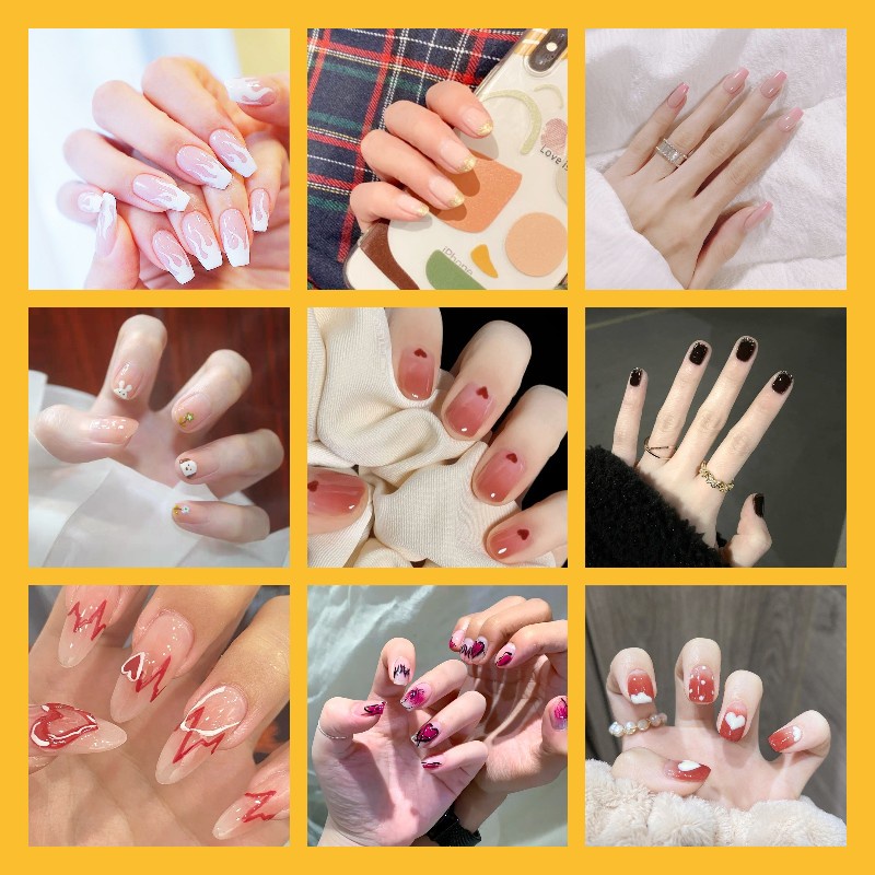 Bộ 24 Móng Tay Giả Đính Trang Trí Nghệ Thuật Xinh Xắn