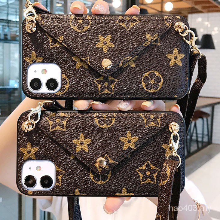 Bao Da Điện Thoại In Họa Tiết Hoa Kèm Dây Đeo Cho iphone15 14 13 12 11 pro max xs 8 plus Ốp