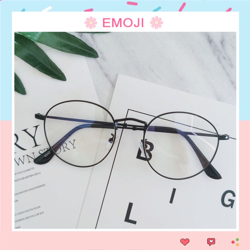 Kính giả cận nam nữ gọng tròn mắt kính không độ chống tia UV phong cách Ulzzang đẹp sang trọng giá rẻ EMOJI 064