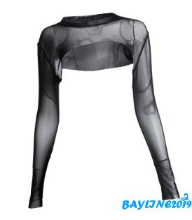 Áo Lưới Croptop Xuyên Thấu Dài Tay Quyến Rũ Dành Cho Nữ