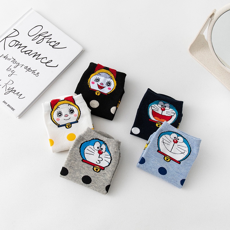 5 Pairs Doraemon Pattern Cartoon Adult Ankle Socks Ladies Japanese Anime Casual Women Short Socks Ready Stock