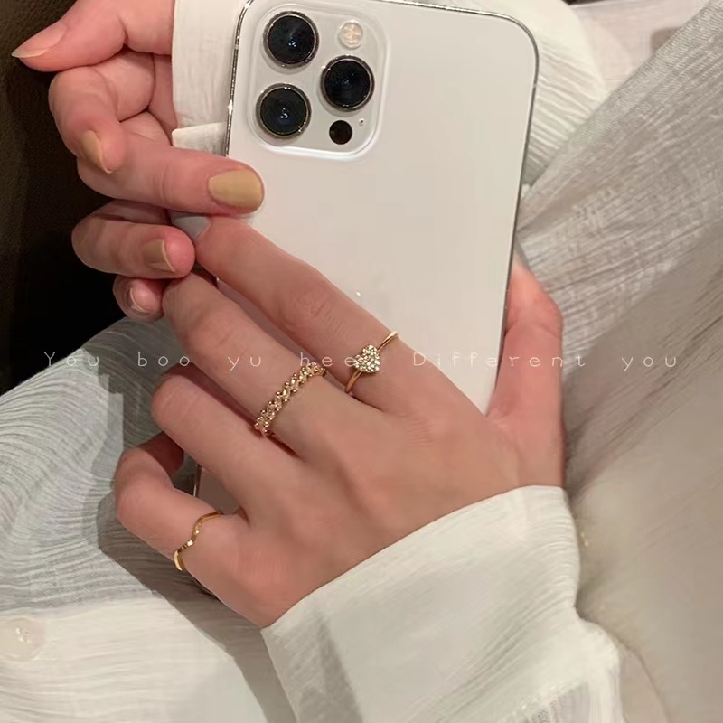 Bộ Ba Nhẫn Đeo Ngón Tay Đính Đá Zircon Tinh Xảo Hợp Thời Trang Cá Tính Có Thể Điều Chỉnh