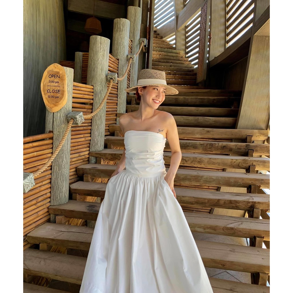 (HÌNH THẬT) Đầm Maxi Cúp Ngực Tùng Xoè VIVU (TRẮNG)