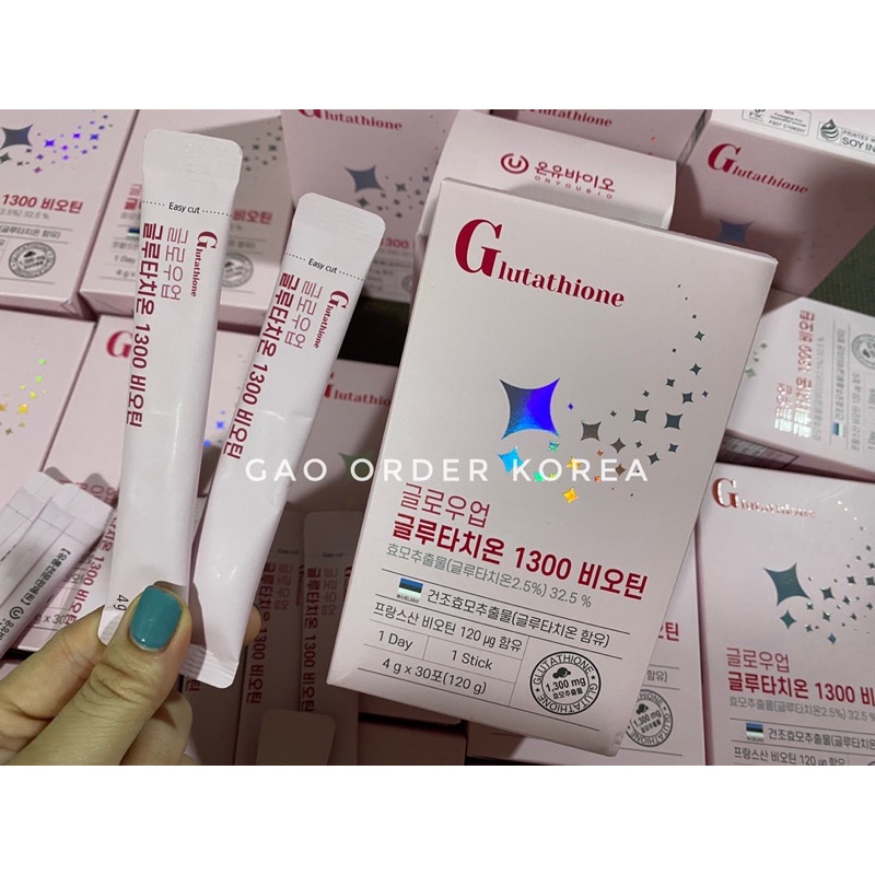 Bột truyền trắng  chống nắng nội sinh Glow Up Glutathione 1300 Biotin hộp 30 gói - hàm lượng 1300mg