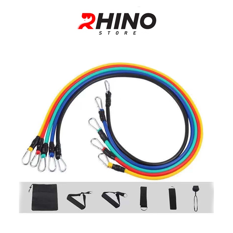 Dây ngũ sắc cao su 11 món tập Gym Rhino R401 tập thể hình đa năng tại nhà, văn phòng,