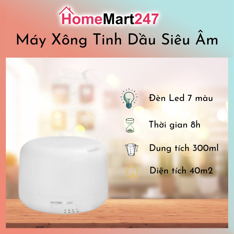 Máy Khuếch Tán Tinh Dầu Trụ Tròn Trắng Siêu Âm 300ml