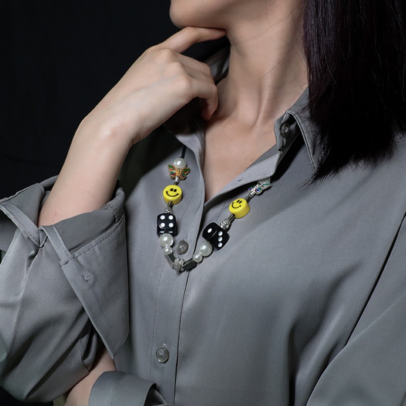 Dây chuyền mặt họa tiết đầu lâu đính ngọc trai nhân tạo phong cách hip hop đường phố