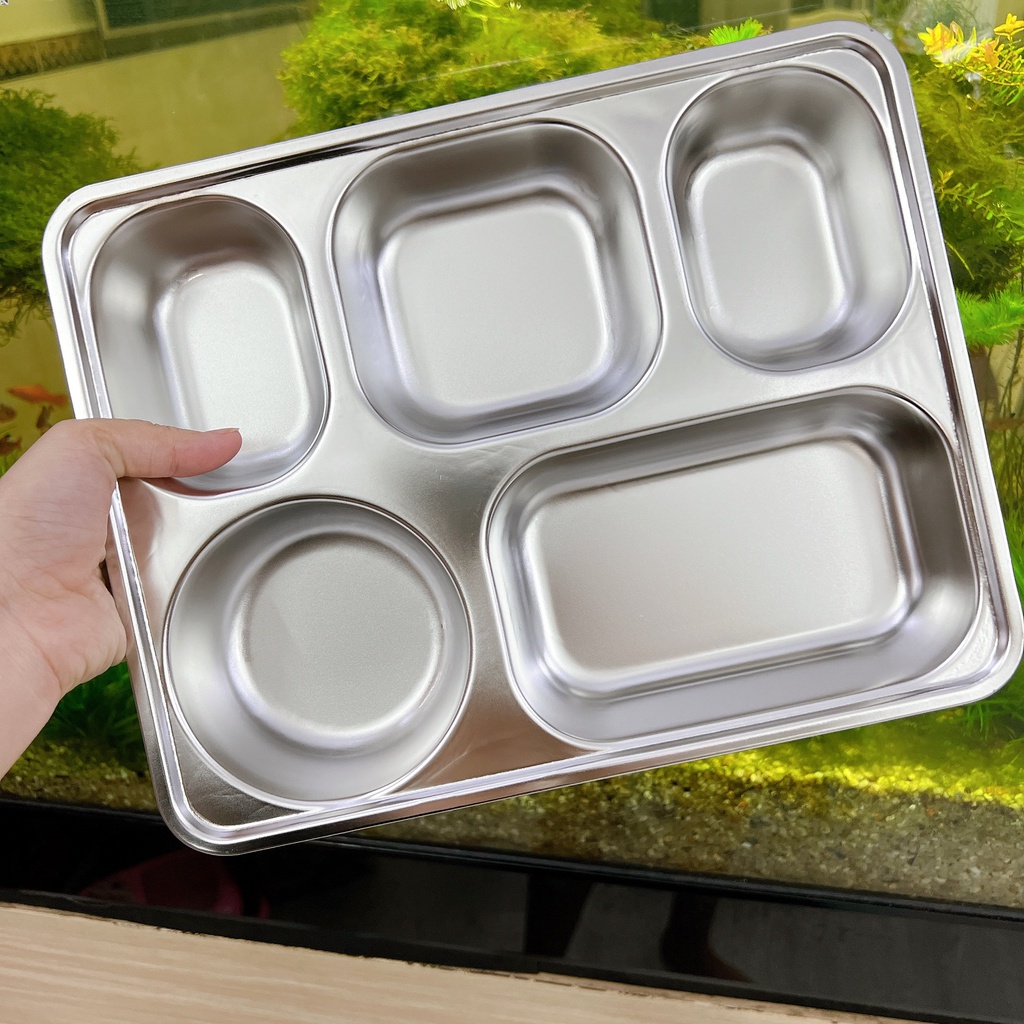 Khay cơm inox 5 ngăn inox loại dày - khay inox 5 ngăn đựng thức ăn
