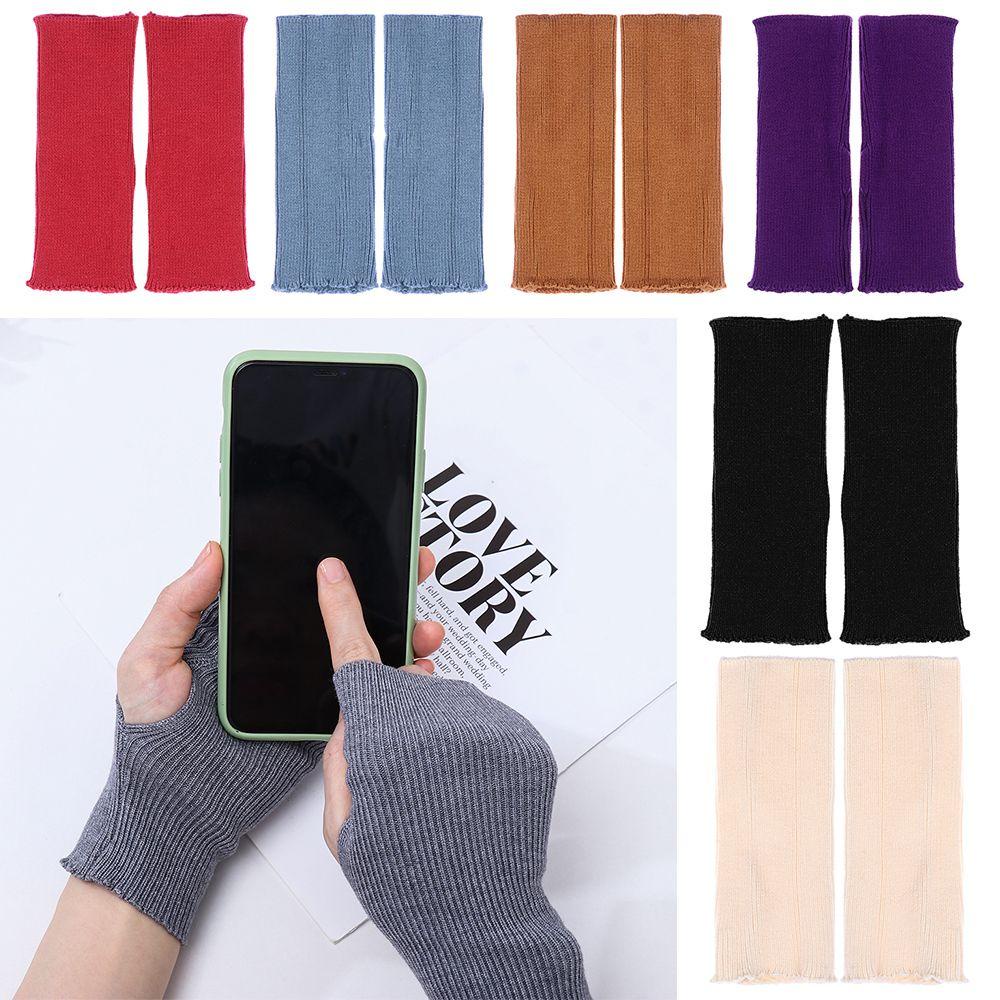 Găng Tay Dệt Kim Nữ Hở Ngón Màu Sắc Nhã Nhặn