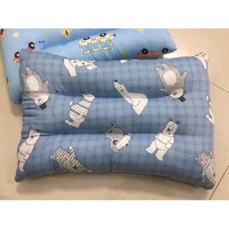 Gối Cotton Trẻ Em Có Rãnh Matxa Vỏ Cotton 100% Thoáng Mát, Kích Thước 25x40cm, có khoá kéo, bông polyester nguyên sinh | BigBuy360 - bigbuy360.vn