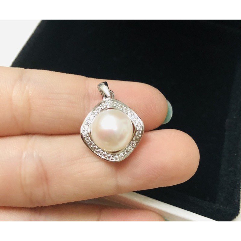 Dây chuyền bạc s925 hạt trai trắng ánh hồng 11ly