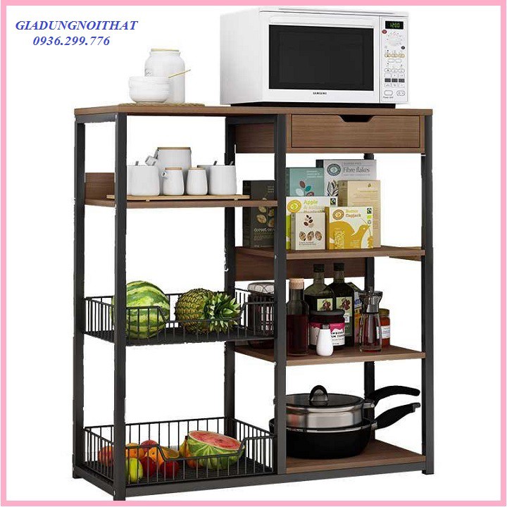 re0663.3 Kệ bếp đa năng 6 ô có ngăn kéo - Kệ lò vi sóng