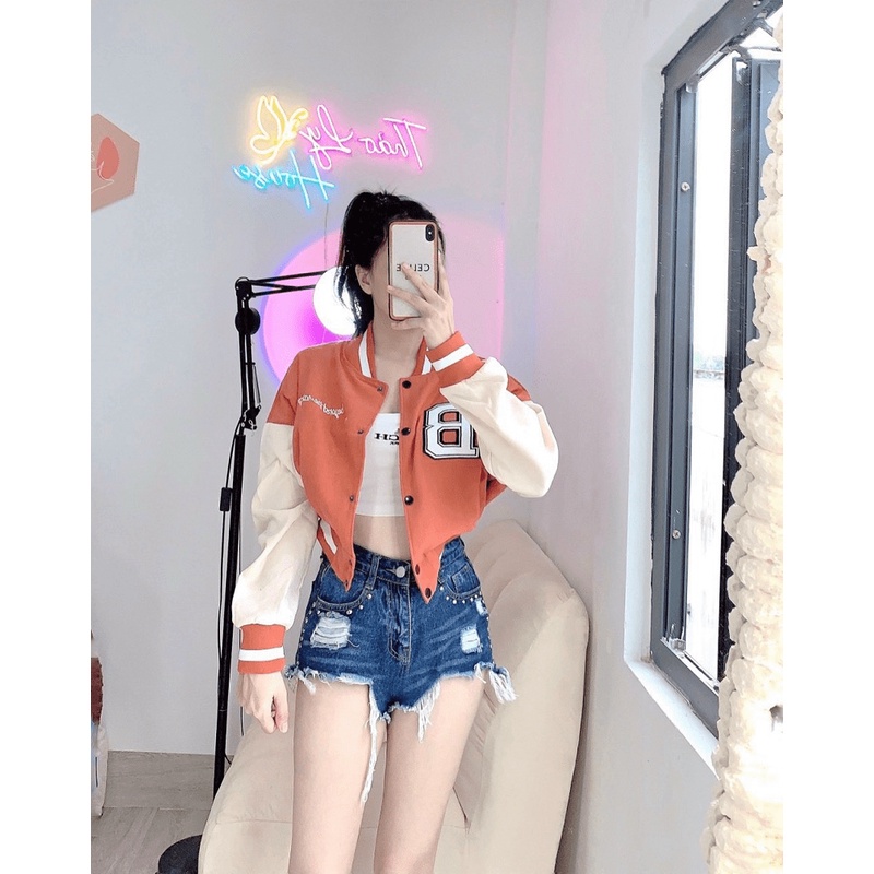 Áo Khoác Bomber Nữ Da Lộn Form Lỡ Chữ B Cúc Bấm Siêu Đẹp [ HÌNH THẬT SẢN PHẨM ]  - ĐĂNG QUANG CLOTHER