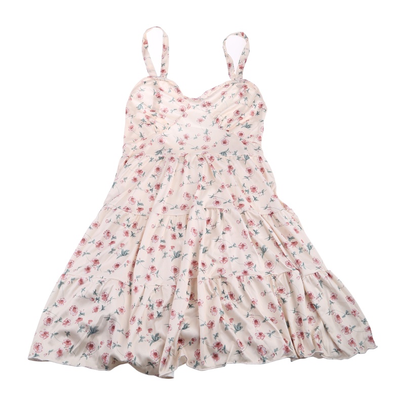 Brroa Đầm Xòe Mini Cổ Chữ V In Hoa Có Diềm Xếp Nếp Với Dây Buộc Eo Empire Sundr