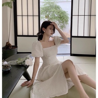 🍃🍃Váy xòe cổ vuông tay bồng xẻ xốp hoa❤❤