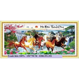 Tranh thêu chữ thập ngựa mã đáo thành công 150*70cm tuyệt đẹp - thêu kín
