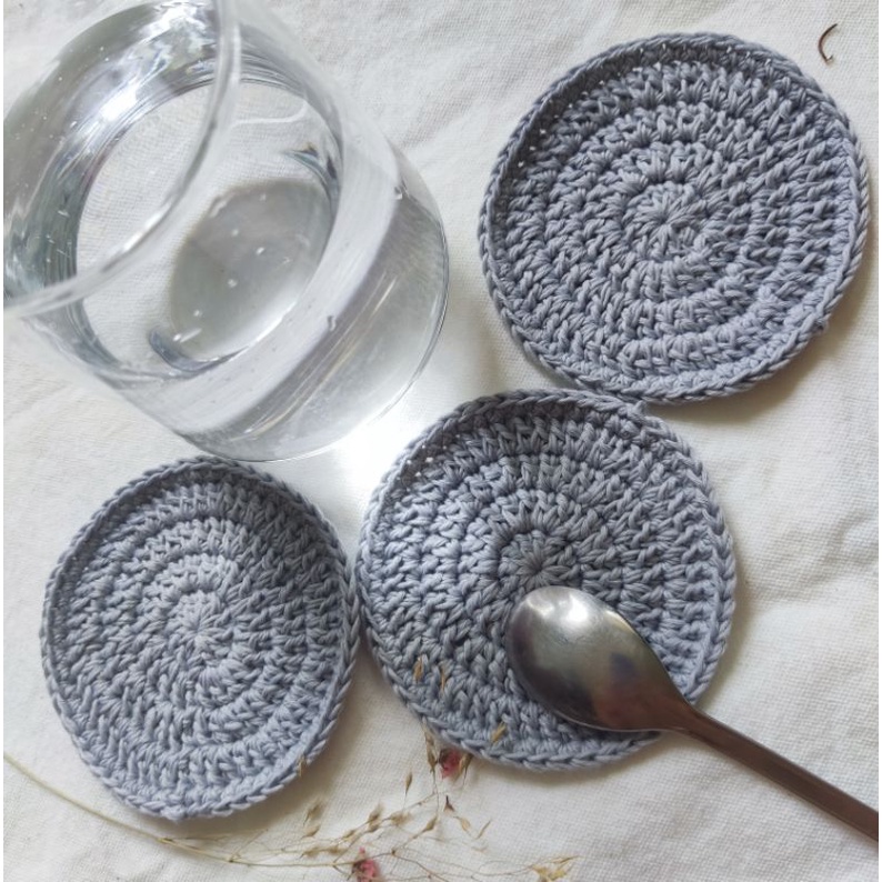 Đế lót cốc, miếng lót ly thấm nước hình tròn handmade từ len